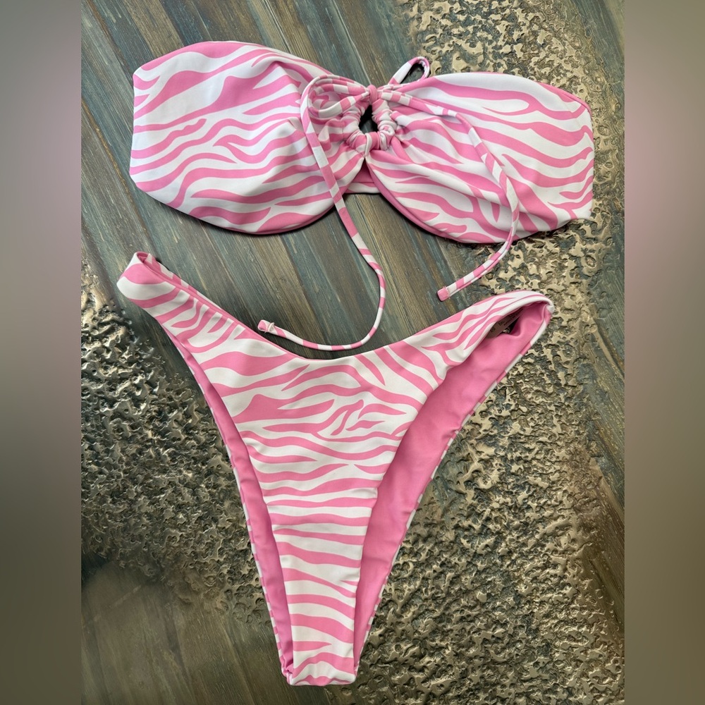 SHEIN Pink Zebra Print Bikini Set size medium